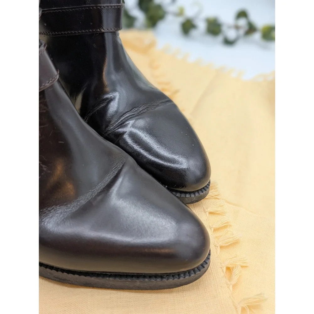 Saks Fifth Avenue Italian Leather Riding Boots Tall Knee High Black Brown Size 5